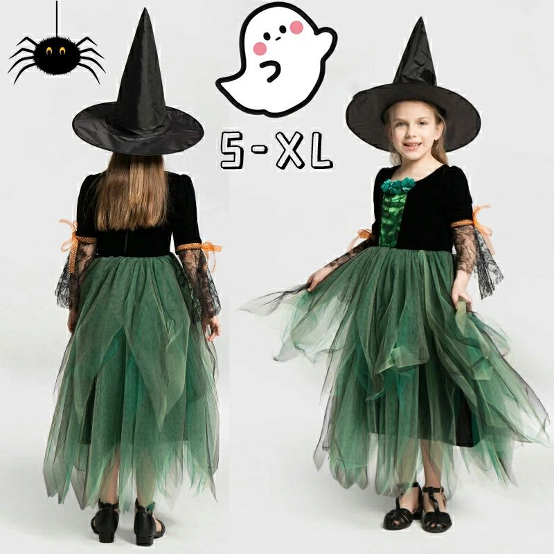 ハロウィン衣装 キッズ 女の子 女王 巫女服 2点セット コスチューム 子供用 ワンピース＋帽子 かわいい 可愛い チュール ハロウィン仮装 童話 パーティ 仮装 変装 コスプレ衣装 ステージ 舞台演出服 変身 イベント 学園祭 文化祭 余興