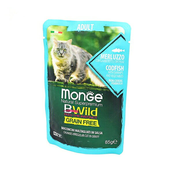 乐天商城 - 猫用 ウェットフード モンジュ ビーワイルド パウチ タラ MONGE Bwild 85g 魚 高タンパク プレミアム キャットフード ペットフード
