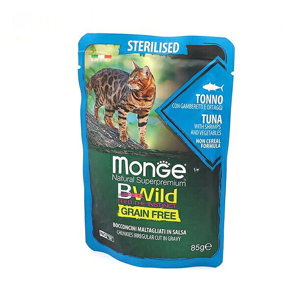 乐天商城 - 猫用 ウェットフード モンジュ ビーワイルド パウチ ツナ MONGE Bwild 85g 魚 高タンパク プレミアム キャットフード ペットフード