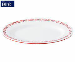 エンテック／ENTEC　瑞祥《外赤・内白》　　中華小判皿　8吋　CA-24　（日本製・国産・メラミン食器・中華食器・千羽鶴印・楕円皿）