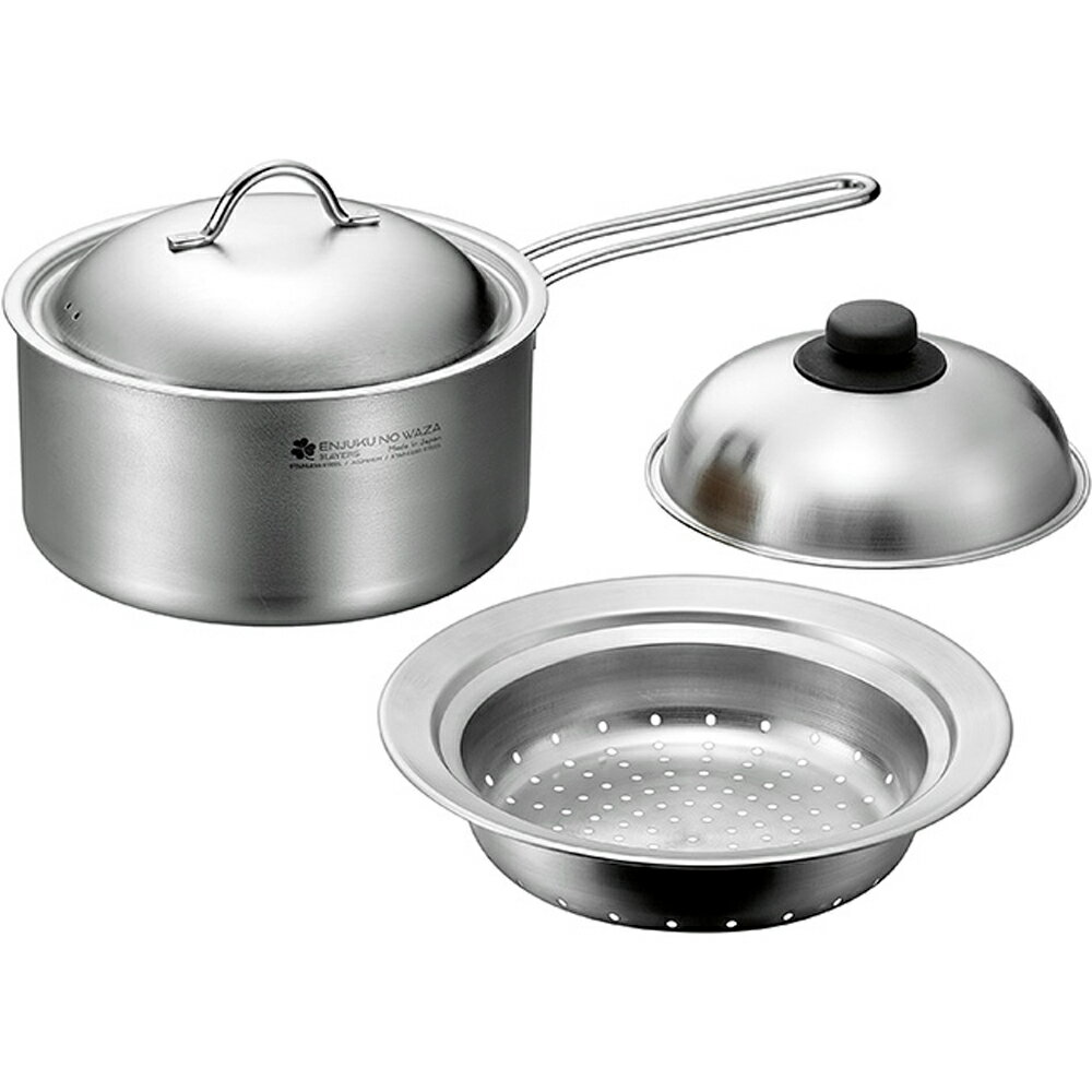 よこやま 燕熟の技 クローバー片手鍋18cm＆のせるスチームプレート18～20cm用 EJSP-1200 （日本製・蒸し器）