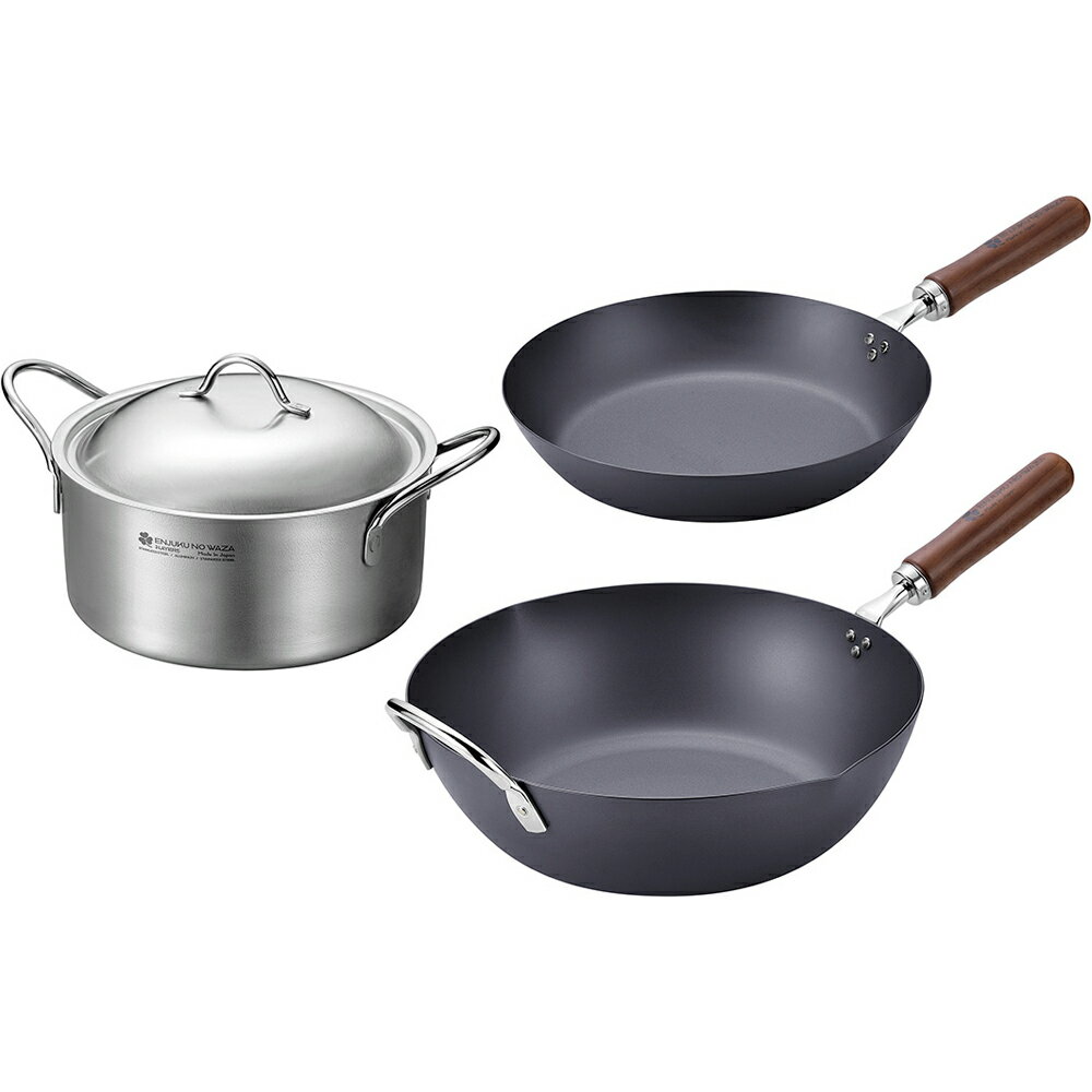 よこやま 燕熟の技[クローバー] 窒化シリーズ CTT-3000 フライパン26cm＆いため鍋30cm＆両手鍋20cm （日本製・電磁調理器対応・ 200V IH対応・炒め鍋）