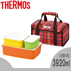 サーモス／THERMOS ファミリーフレッシュランチボックス DJF-4003 レッド （お弁当箱・2段式・保冷バッグ付き・食洗機対応）