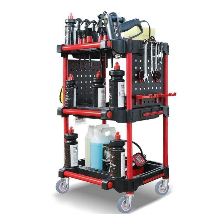 Rakuten - ツールカート 3段 ツールワゴン 万能ワゴン 洗車用具入れ 収納トロリー 工具棚 総耐荷重200kg ディテーリングトローリー フック付き 3層
