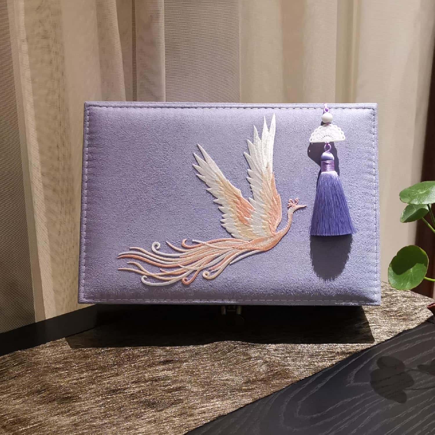 刺繡ジュエリーボックス 2層 引き出し式 ベロア調 大容量 間仕切り レディース ジ...