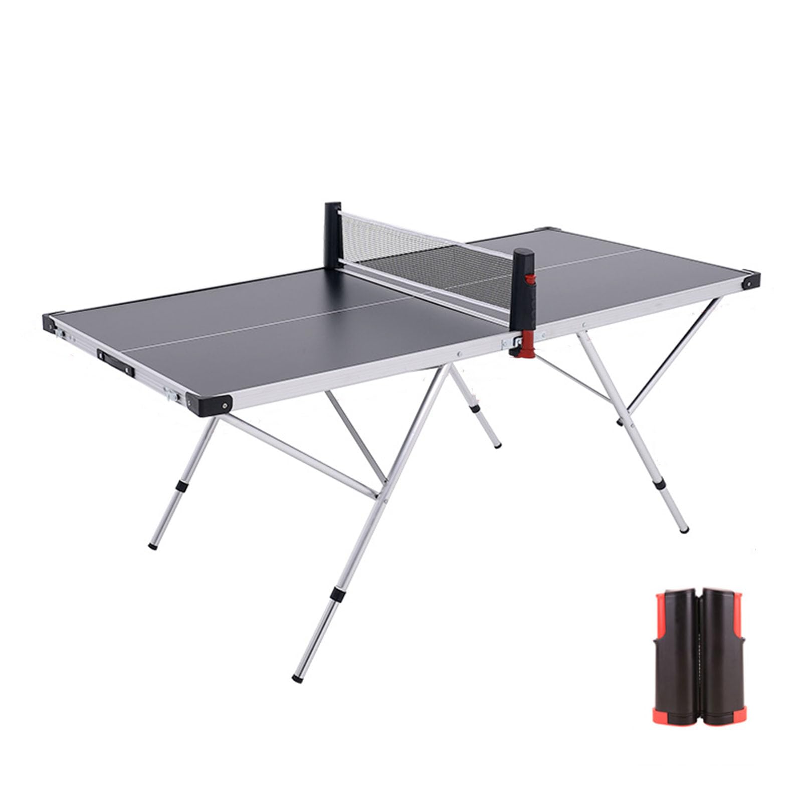 ??【商品仕様】サイズ（使用時）：160*80*（50/70）cm サイズ（収納時）：80*80*7cm　材質：高密度繊維板　セット内容：卓球台本体、専用ネット 重量：(約)12kg??【高品質素材】高密度繊維板は、ピンポン球に完璧な跳ね返りを提供することができ、プロの競技グレードのピンポン台です。フレームはアルミ合金を採用しており、軽量で安定性と耐久性に優れます。滑らかな表面でお手入れも簡単です。??【折り畳み式省スペース】小さく折りたたむことが出来るから、車などに積んで屋外へ持ち運べ、花見やレジャーの時など、外出先でも手軽にピンポンで遊ぶことが出来ます。使わないときは折りたたんでベッドの下やソファ、タンスの中などに置きやすく、狭いスペースに最適です。??【テーブルとして使える】卓球以外にも簡易テーブルとしても使用可能なので、バーベキューやキャンプなどの屋外用テーブルとしても活躍です！軽量で取っ手が付いているので、持ち運びにも便利です。また、??学習机としても使用できます。??【高さ調節】高さは50cm/70cmの2段階で調節でき、大人はもちろん、お子