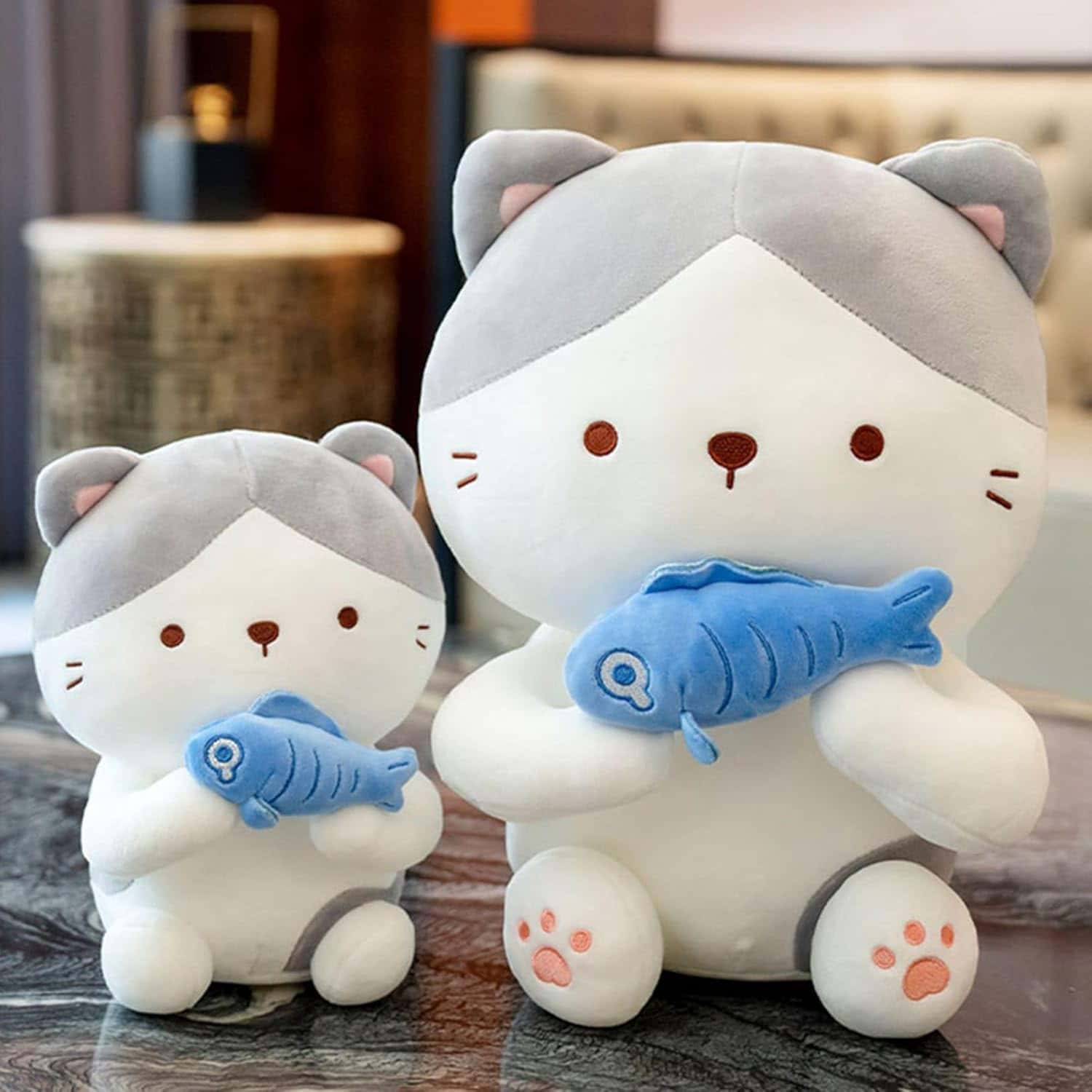 特大猫ぬいぐるみ 魚型可愛い抱き枕 大サイズ 25cm 35cm 45cm 60cm 柔らかいサプラ...