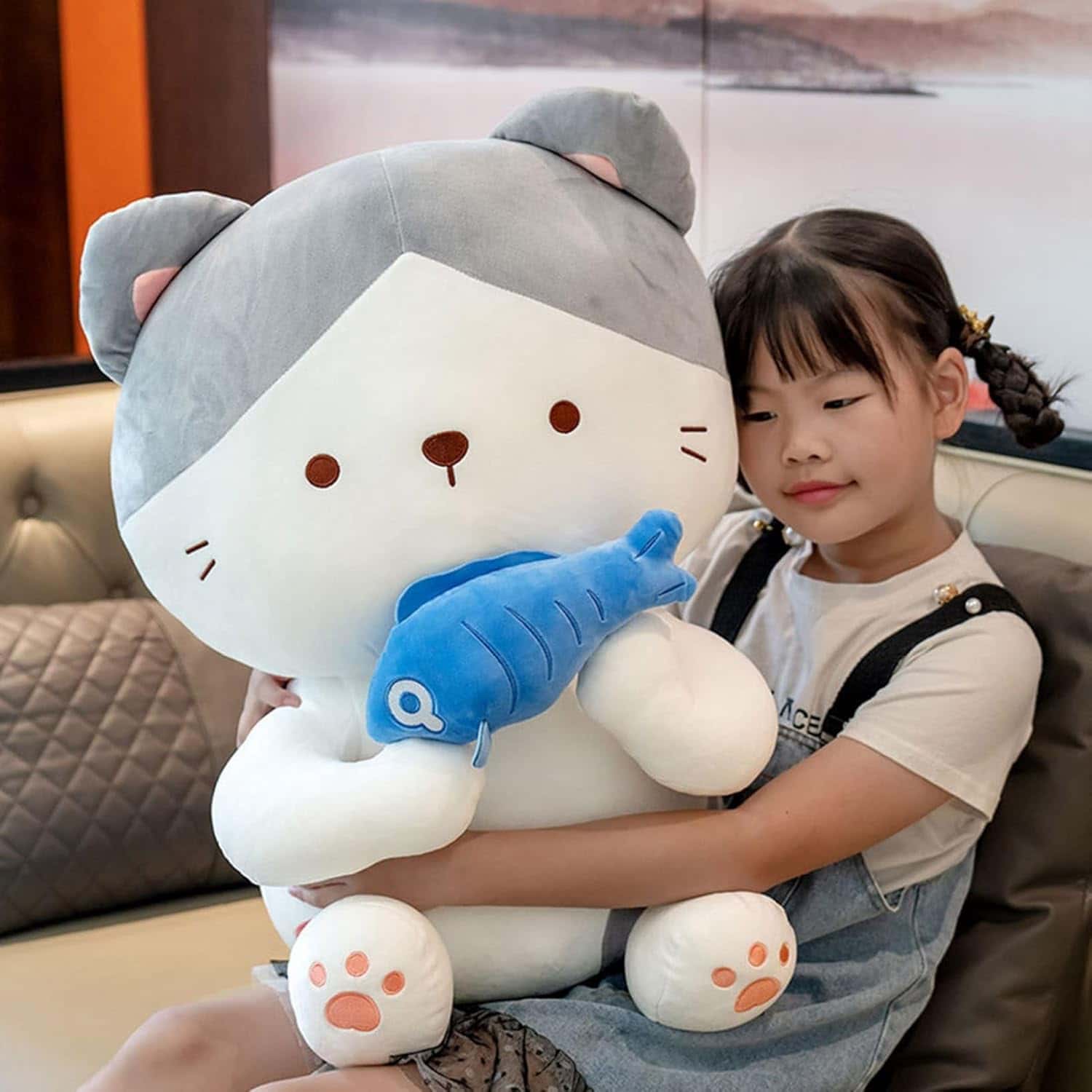 特大猫ぬいぐるみ 魚型可愛い抱き枕 大サイズ 25cm 35cm 45cm 60cm 柔らかいサプラ...