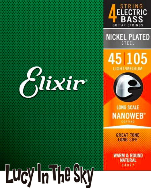 Elixirの ベース弦 は NANOWEB コーティングが施され皮脂などの汚れを大幅に軽減。従来のベース弦と変わらない存在感、迫力、細やかな表現を提供しながら、従来の弦とは比較にならない音質の長寿命を提供する エリクサー の定番商品です。 ■タイプ：ベース弦 ■シリーズ：NANOWEB Light/Medium ■ゲージタイプ：Medium ■ゲージ：045、065、085、105 ■パッケージは時期により異なる場合がございます。 ■メーカーからの発送となりますのでご注文後の商品変更・ご発送先の変更・ご注文キャンセル・ご返品はお受けできません。くれぐれもご注意ください ■天候や交通状況により配送予定に変更が生じる場合がございます。またメーカー欠品の際は納期が大幅に遅れる場合がございます。ご了承ください。