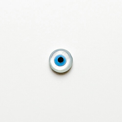 【アクセサリーパーツ】《パーツ》ナザール・ボンジュウ シェル ビーズ ラウンド 6mm 1個 アイモチーフ 目玉 ホワイト&ターコイズ トルコお守り/キーホルダー 携帯ストラップ ブレスレットaccessory 手作り 手芸 1個売り