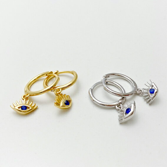 【SV925アクセサリー】※金属アレルギー対応※シルバー925 ミニ フープ ピアス Evil eye 全2色 ナザールボンジュウ Nazar Bonju まつげ【結婚式 入園 卒園 かわいい 可愛い 肌に優しい やさしい パーティー 軽い　アレルギー】の商品画像 2