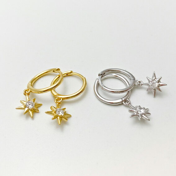 【SV925アクセサリー】※金属アレルギー対応※シルバー925 ミニ フープ ピアス 八芒星 星モチーフ 一粒ラインストーン 全2色　オクタグラム スターナザールボンジュウ ナザールボンジュー Nazar Bonju Nazar Bonju　アレルギーの商品画像 2