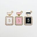 【アクセサリーパーツ】《チャーム》角型 香水瓶 ラインストーン付 No.5 COCO モチーフ H2.7*W1.6 全3色 (ホワイト・ピンク・ブラック)ゴール...
