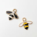 【アクセサリーパーツ】《チャーム》ハチ 蜂 Bee モチーフ 平型 エナメルチャーム 全2色(ホワイト/イエロー) ラインストーン入り