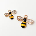 【アクセサリーパーツ】《チャーム》ハチ 蜂 Bee モチーフ エナメルチャーム Sサイズ イエロー×ブラック ラインストーン入り