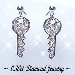 K18YG/PG/WG pt900【0.3ct】ダイヤモンドスウィングピアス『key』[SIクラス F～Dカラー 無色透明 GOOD～VERYGOOD] ハートアンドキューピット揺れる ゴールド イエローゴールド 鍵ピアス 鍵 誕生日 記念日 結婚10年【送料無料】