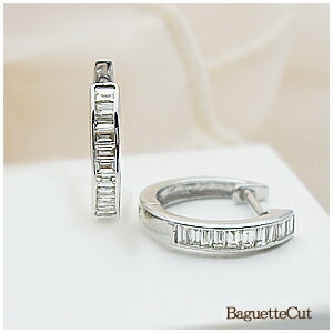 楽天Luge　JewelryK18YG/PG/WG pt900【0.3ct】バケットカット ダイヤモンドフープピアス『Baguette』透明感溢れる上品な輝き［SIクラス/H～Gカラー］希少価値の高いバケットダイア中折れ シンプル ペアジュエリー フープ 母の日 ギフト 誕生日 記念日【送料無料】