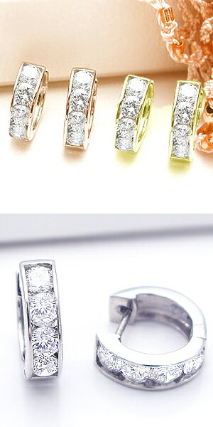 あす楽【グレードupあす楽不可】【大特価】K18YG/PG/WG【1.0ct】ダイヤモンド エタニティフープピアス レールセッティング[SI〜VSクラス F〜D...