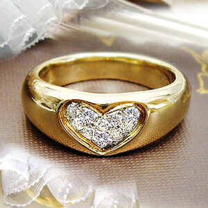 K18YG/PG/WG【0.15ct】ハートパヴェ ダイヤモンドリング 指輪『Heartin』[SIクラス 無色透明 F～Dカラー GOOD～VERYGOOD] ハートアンドキューピット職人技彫り爪18K ゴールド ピンキー エンゲージ【送料無料】