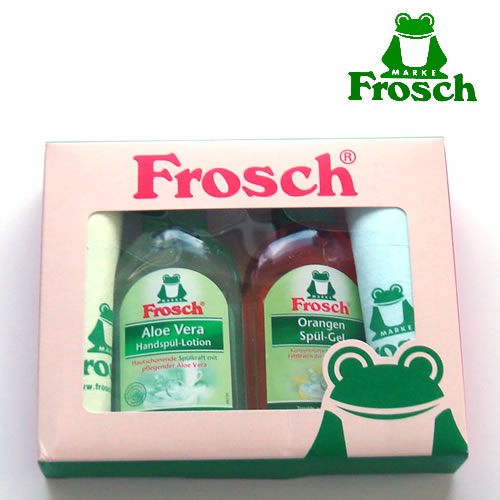 【ドイツから洗剤とふきんセット】　在庫限り！　フロッシュ (Frosch)　食器ピカピカセット　(ミニボトル　アロエベラ＆オレンジ洗剤＆マイクロティッシュ2枚)ギフトセットキッチン洗剤 ギフト引越し祝い 開店祝い結婚祝い10P26Mar16_0215【RCP】10P26Mar1617aug13