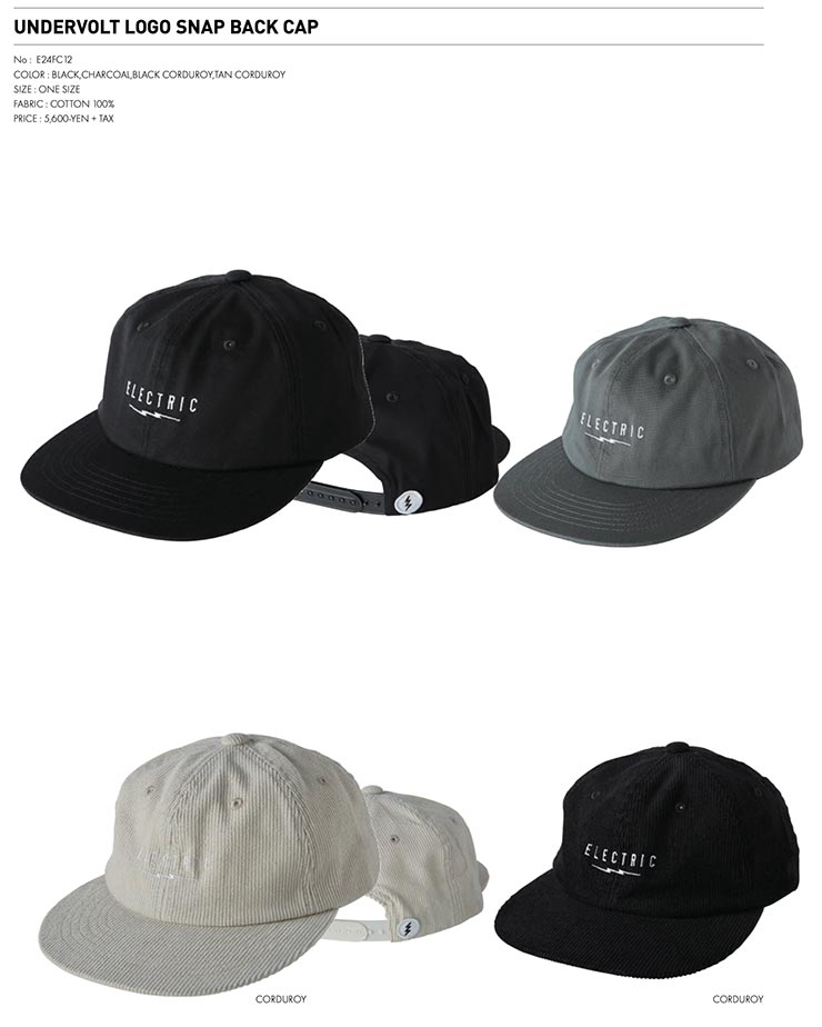【送料無料】 スナップバックキャップ ELECTRIC エレクトリック UNDERVOLT LOGO SNAP BACK CAP E24FC12 CHA 日本代理店正規品
