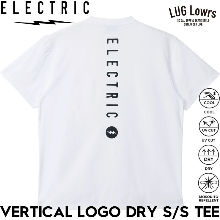 Rakuten - ELECTRIC エレクトリック Tシャツ メンズ 半袖Tシャツ ドライTシャツ UVカット 吸水速乾 接触冷感 防蚊 ポリエステル VERTICAL LOGO DRY S/S TEE E26ST27 WHT 日本代理店正規品