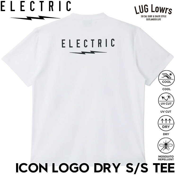 Rakuten - ELECTRIC エレクトリック Tシャツ メンズ 半袖Tシャツ ドライTシャツ UVカット 吸水速乾 接触冷感 防蚊 ポリエステル ICON LOGO DRY S/S TEE E26ST31 WHT 日本代理店正規品