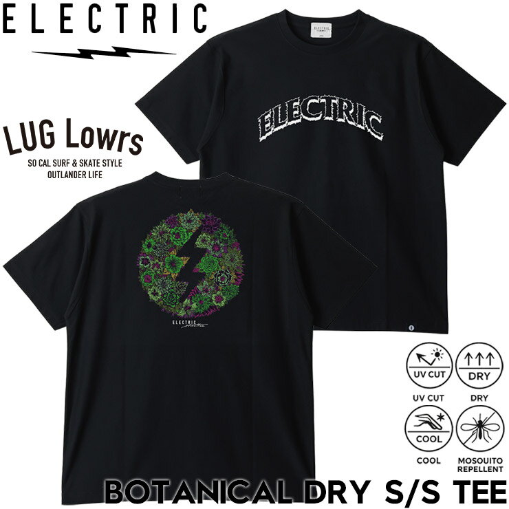 Rakuten - ELECTRIC エレクトリック Tシャツ メンズ 半袖Tシャツ ドライTシャツ コラボTシャツ HIROTTON ヒロットン UVカット 吸水速乾 プリントTシャツ BOTANICAL DRY S/S TEE E26MT02 BLK 26SP 日本代理店正規品