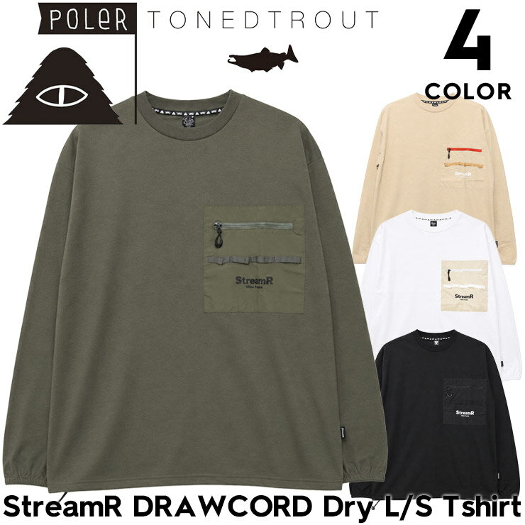 Rakuten - POLeR ポーラー ロンT メンズ 長袖Tシャツ ドライTシャツ UVカット 吸湿速乾 水陸両用 TONEDTROUT コラボ StreamR DRAWCORD Dry L/S Tshirt 261MCV0136 26SP 日本代理店正規品