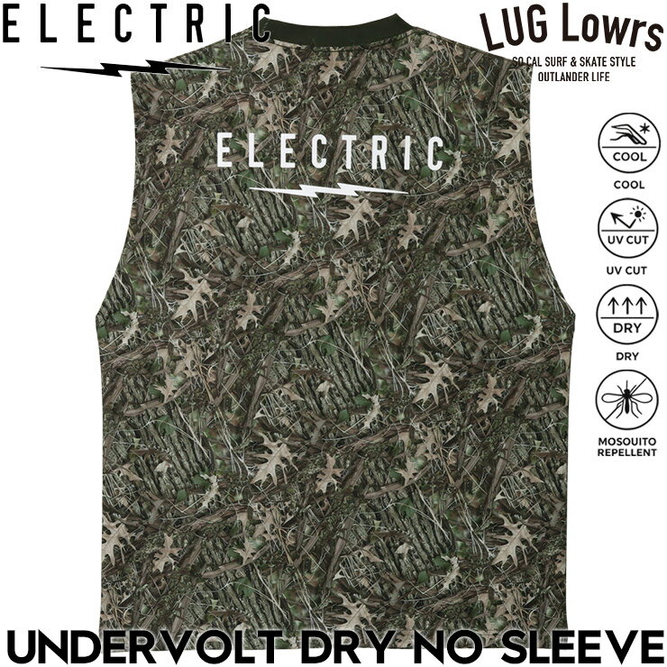 Rakuten - ELECTRIC エレクトリック タンクトップ メンズ ノースリーブTシャツ ドライTシャツ UVカット 吸水速乾 接触冷感 防蚊加工 UNDERVOLT DRY NO SLEEVE TREE CAMO E26ST38C 26SP 日本代理店正規品