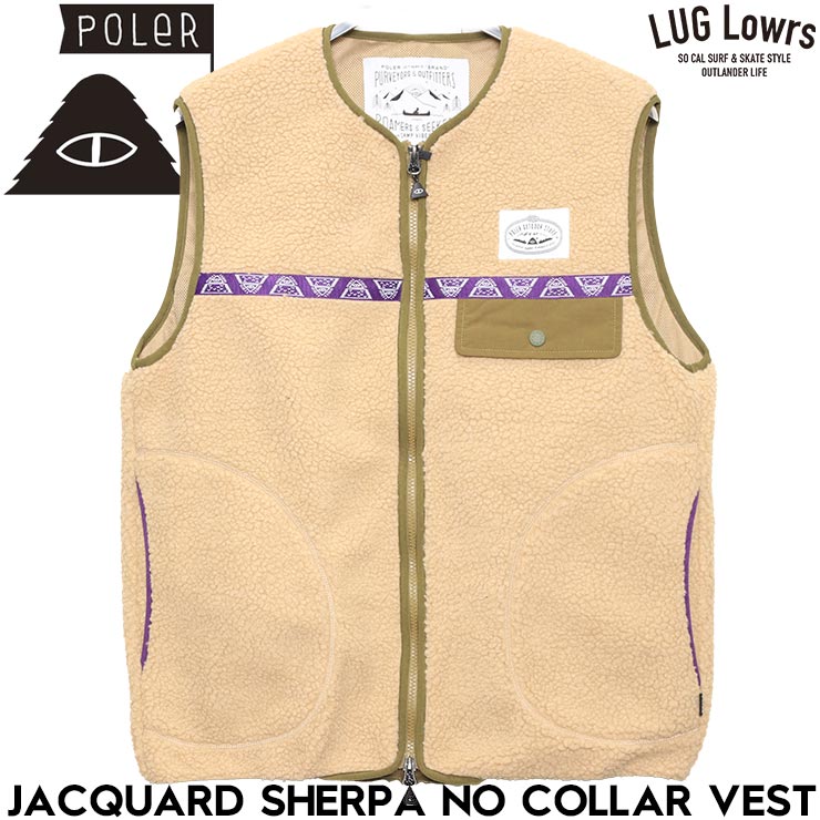樂天商城 - POLeR ポーラー JACQUARD SHERPA NO COLLAR VEST フリースベスト シェルパベスト ユニセックス アウトドア 防寒 秋冬 253MCV0019 BEG 日本代理店正規品
