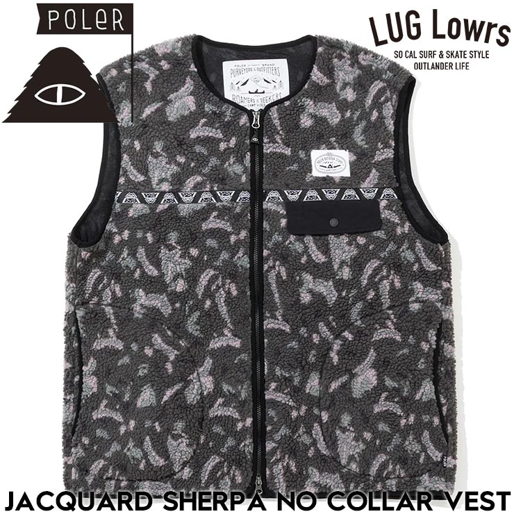 Rakuten - POLeR ポーラー JACQUARD SHERPA NO COLLAR VEST フリースベスト シェルパベスト ユニセックス アウトドア 防寒 秋冬 253MCV0019 MLT 日本代理店正規品
