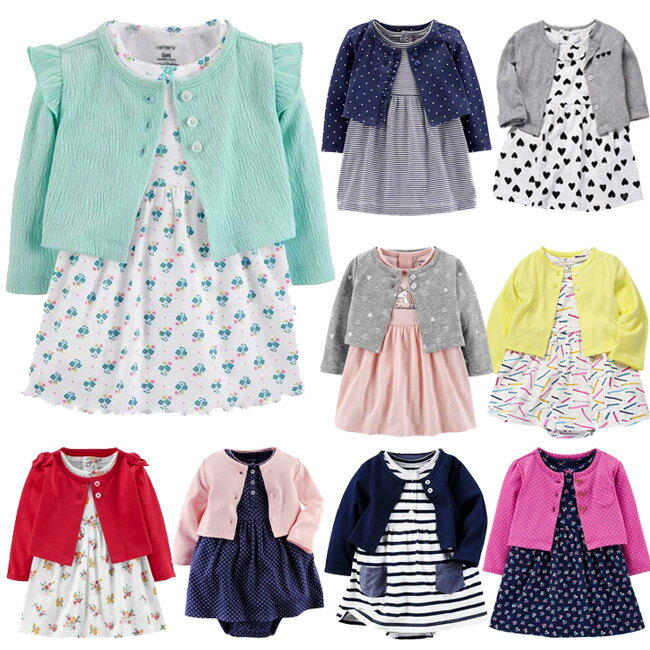 カーターズ　ベビー服 【SALE】カーターズ Carter's カーディガン 半袖 ロンパース ワンピース 2点セット ベビー服 女の子 16デザイン 6m 9m 12m 18m 24m【ロンパース 新生児 服 内祝い 幼稚園 保育園 通園 グッズ UV対策