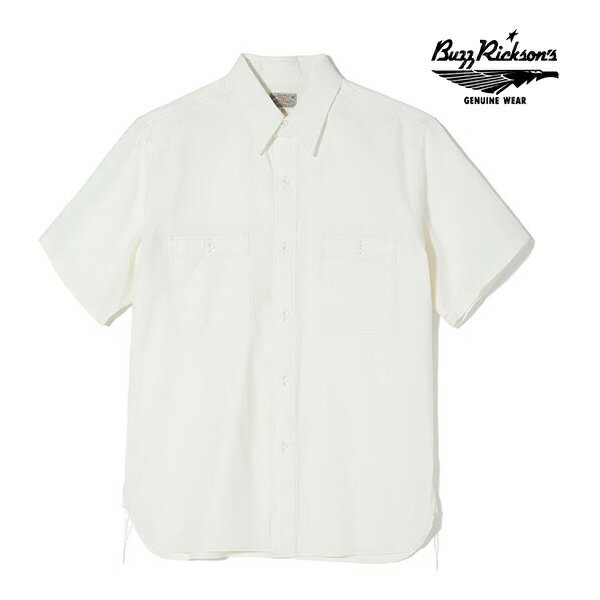 乐天商城 - バズリクソンズ/BUZZ RICKSON'S BR35857 WHITE CHAMBRAY WORK SHIRT SHORT SLEEVE シャンブレー シャツ 半袖 春夏 トップス 無地 ポケット シンプル OFF WHITE 白 コットン100％ 日本製 ワークシャツ メンズ【送料無料】