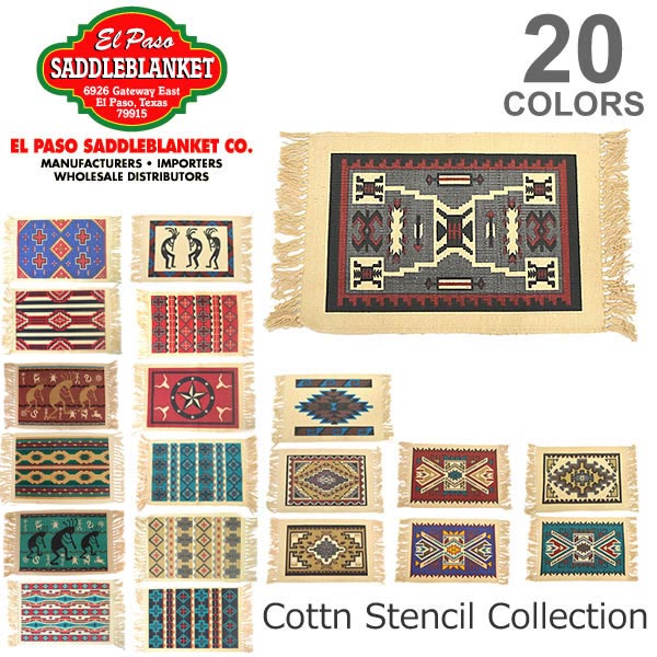 エルパソ ブランケット エルパソサドルブランケット/el paso saddleblanket Cottn Stencil Collection ラグ マット ランチョンマット インテリア ネイティブ柄　アジアン雑貨　サウスウエストスタイル ウエスタン 20Color