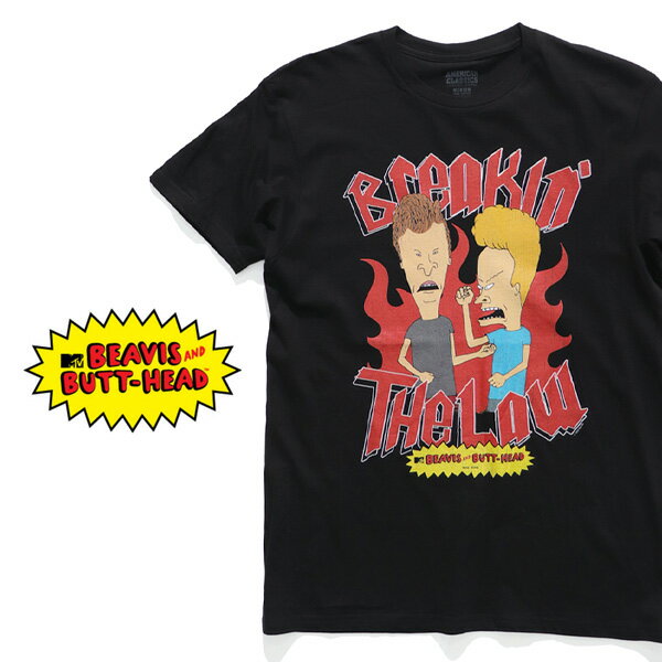 ビーバス アンド バットヘッド/BEAVIS AND BUTT-HEAD BREAKIN TEE Tシャツ 半袖 テレビアニメ MTV 少年 ギャグ メンズ レディース 正規品 BLACK ブラック アメリカ【ネコポス発送】