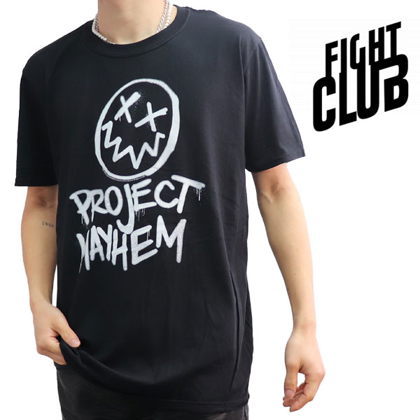 ファイト・クラブ/FIGHT CLUB S/S TEE PROJECT MAYHEM BLACK 映画 MOVIE 小説 メンズ レディース Tシャツ 半袖 トップス クルーネック カジュアル 人気 ロックT コットン【ネコポス発送】