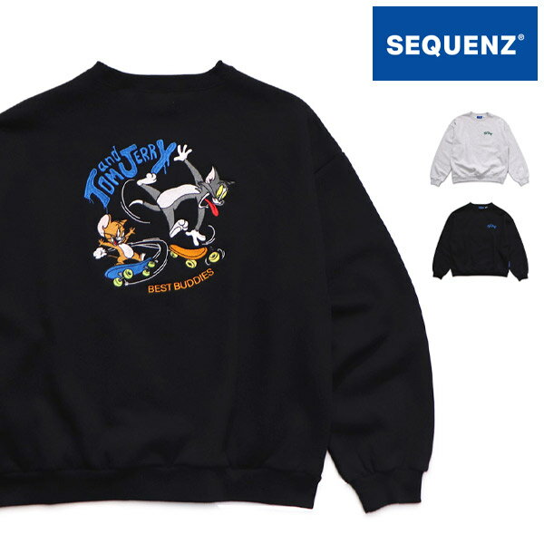 乐天商城 - シークエンズ/SEQUENZ 25770902 TJ SKATE BOARD C/N SWEAT トムとジェリー スウェット クルーネック 刺繍 裏起毛 ブラック BLACK アッシュグレー ASH 長袖 バックデザイン 秋服 冬服 ユニセックス メンズ レディース キャラクター カジュアル【送料無料】