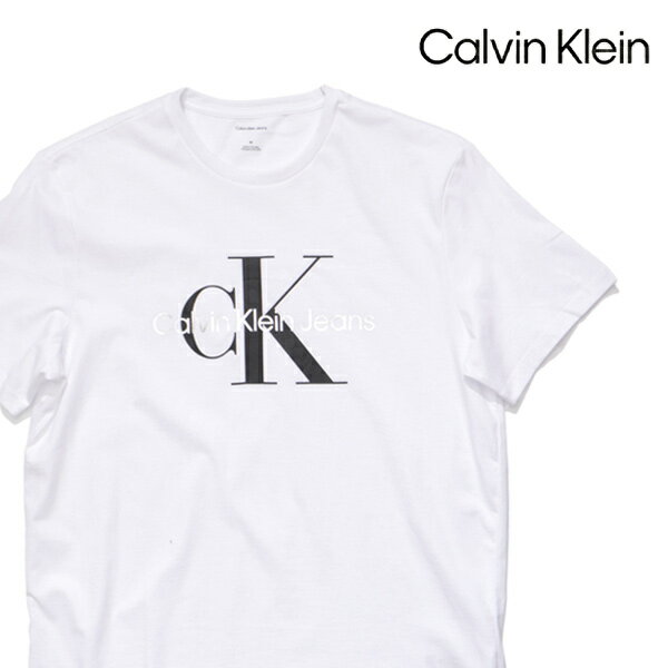 カルバン・クライン/Calvin Klein　40BC839 SS GOLD MONOGRAM CREWNK TEE ホワイト WHITE Tシャツ ロゴ 半袖 トップス シンプル ベーシック メンズ レディース 綿 コットン100％ CK クルーネックTシャツ ゴールドモノグラム ストリート