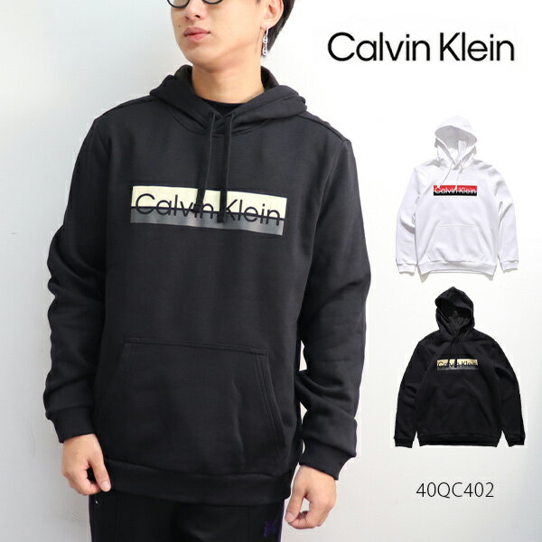 カルバン・クライン/Calvin klein 40QC402 LOGO HOODIE パーカー プルオーバーフーディー メンズ ロゴ 長袖 フード 裏起毛 トップス 人気 定番 BLACK WHITE レディース