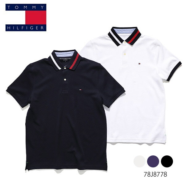 トミーヒルフィガー/TOMMY HILFIGER 78J8778 PROPER TIPPED SS POLO ロゴ プリント ポロシャツ 半袖 メンズ レディース スポーティー WHITE NAVY BLACK