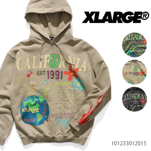 エクストララージ パーカー メンズ エクストララージ/X-LARGE 101233012015 PIGMENT DYED PEACE HOODED SWEATSHIRT XLARGE プルオーバーフーディー パーカー メンズ トップス 長袖 ロゴ ゴリラ ラージ アメリカ LAロゴ 裏毛【あす楽】【送料無料】