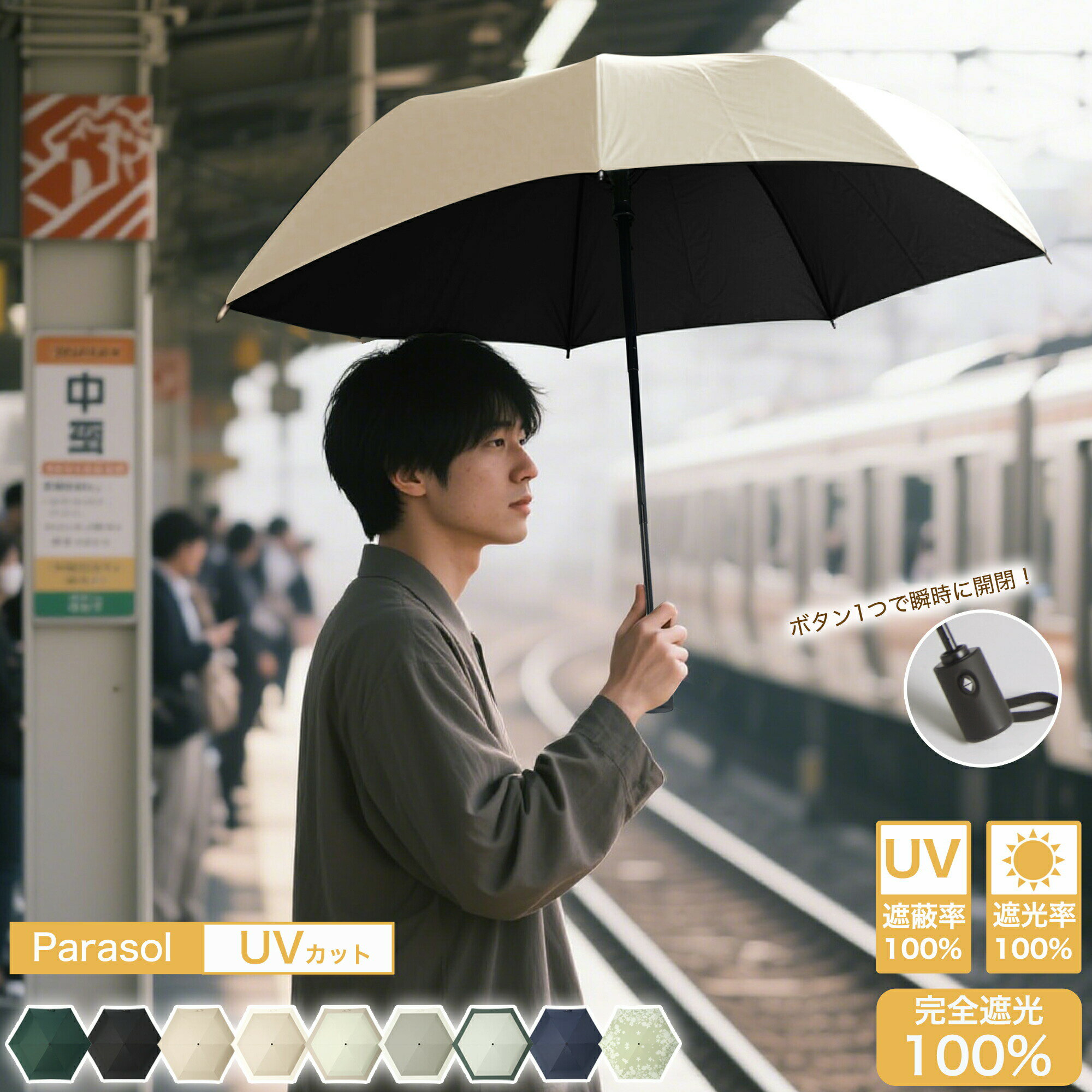 ［SALE期限限定300円OFF］折りたたみ傘 自動開閉 日傘 メンズ 晴雨兼用 遮蔽率99.9...