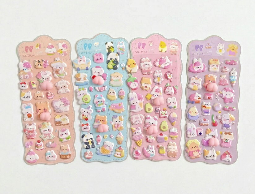 【4枚セット】 ぷにぷに 立体 おしりシール 3D アニマル スクイーズ ぷくぷく デコレーションシール 手帳 スマホデコ かわいい 動物 ストレス解消 癒やしグッズ SNS映え プレゼント 送料無料 lulushop-10001208 lulushop パッケージ画像
