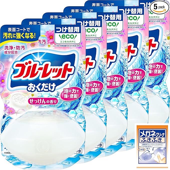 ブルーレット 液体おくだけ トイレタンク用 芳香洗浄剤【まとめ買い】詰替え用 70ml×5個｜せっけんの香り｜黒ずみ防止｜おまけ付｜小林製薬