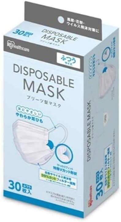 【訳あり】[アイリスオーヤマ] マスク 不織布 プリーツマスク 30枚入 ふつうサイズ ディスポーザブルマスク 耳が痛くならない 20PN-30PM ホワイト 白 4967576497916 B08HQ9PH53 A-04478