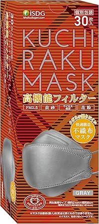 乐天商城 - 【訳あり】医食同源ドットコム iSDG KUCHIRAKU MASK (クチラクマスク) グレー 30枚入 ダイヤモンド型 くちばし型 メイクが付きにくい