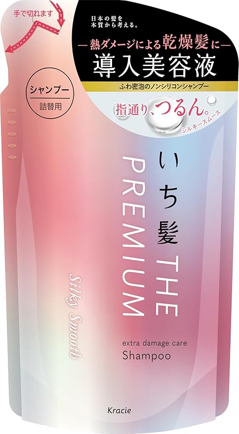 【訳あり】いち髪 THE PREMIUM エクストラダメージケアシャンプー(シルキースムース) ヘアケア ノンシリコン 補修 詰め替え用 340ml 340ミリリットル (x 1)