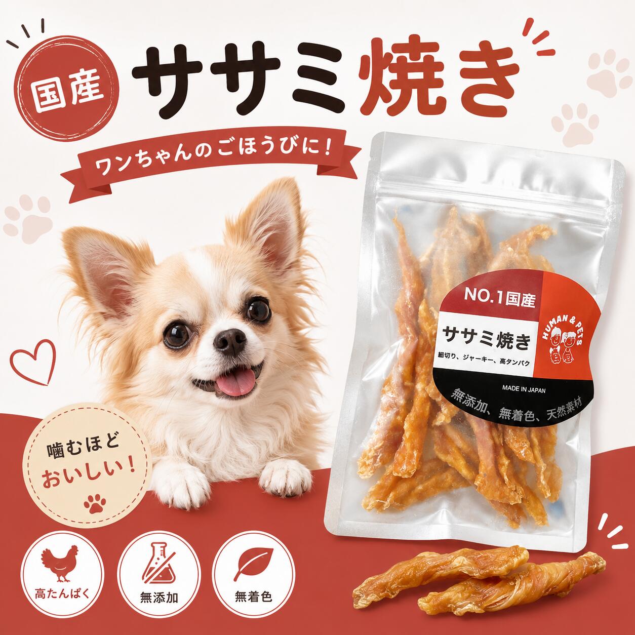 樂天商城 - 国産無添加 犬おやつ ジャーキー 巻ささみ 鶏ささみ サーモン入り HUMAN&PETS 日本製 高タンパク 低脂肪 犬用おやつ プレミアム ドッグフード 50g 4595056066118-1