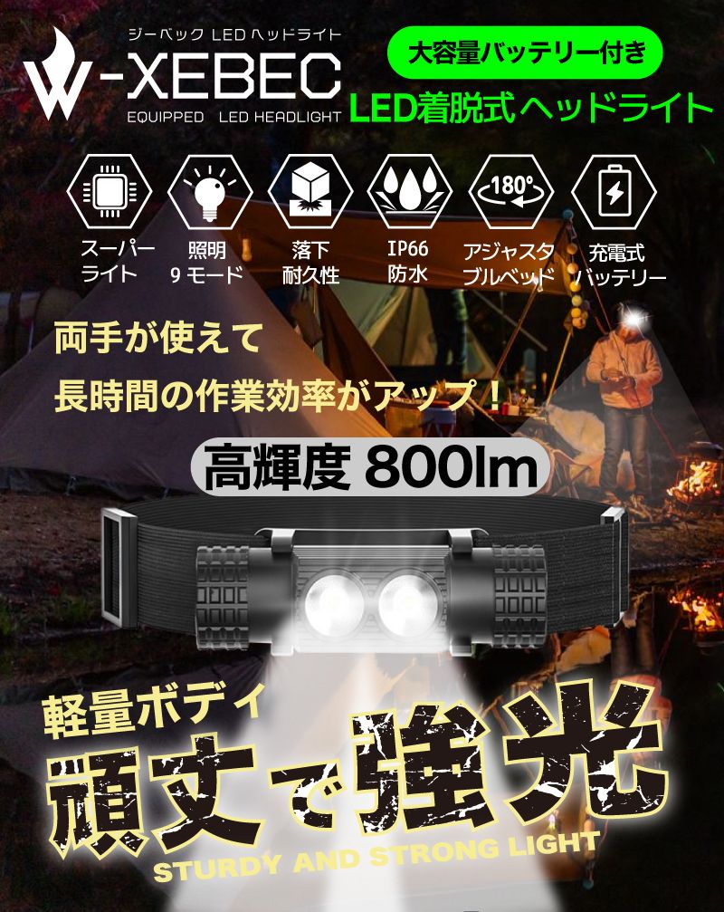 【lumeland 公式ショップ】ヘッドランプ 登山 ヘッドライトLED アウトドア用 充電式 usb タイプC 防水 釣り キャンプ 防災 災害対策 LEDヘッドランプ ヘッドライト LED ヘッドライト 大容量バッテリー2600mAh LEDライト LEDヘッドライト 自転車 ゴミ出し 角度調整可能 2